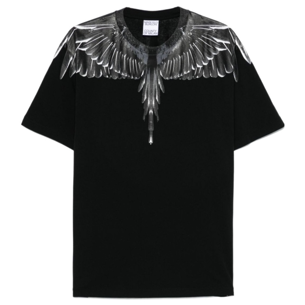 Marcelo Burlon County of Milan Black and Gray Wing Print Tee